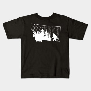 Montana Bigfoot American Flag Kids T-Shirt